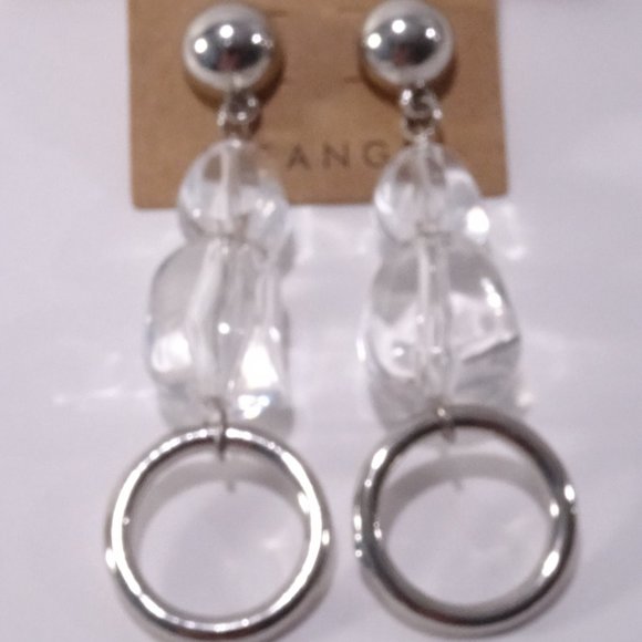 Lee Angel Clear Lucite Shiny Silver Ball Hoop Earrings NWT 135 - Picture 1 of 5